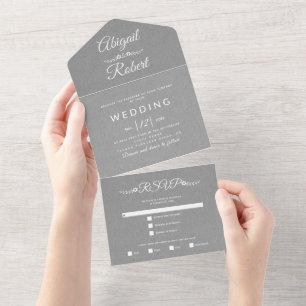 Moderne witte typografie grijs kraft papier bruilo all in one uitnodiging