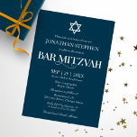 Moderne witte typografie op blauwe Bar Mitzvah Kaart<br><div class="desc">Moderne witte typografie op blauwe Bar Mitzvah uitnodiging</div>