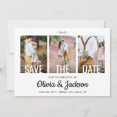 Moderne witte typografie overlay vier foto's bruil save the date (Voorkant)