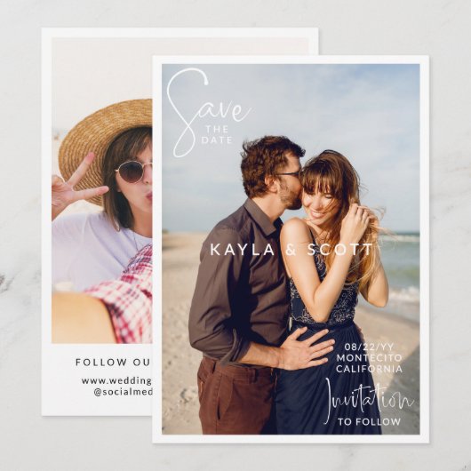 Moderne witte typografie QR-code bruiloft Save The Date (Voorkant / Achterkant)