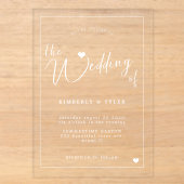 Moderne witte typografie script bruiloft acryl uitnodigingen (Voorkant)