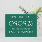 Moderne witte typografie smaragd bruiloft save the date (Staand voorkant)