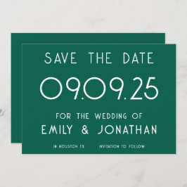 Moderne witte typografie smaragd bruiloft save the date