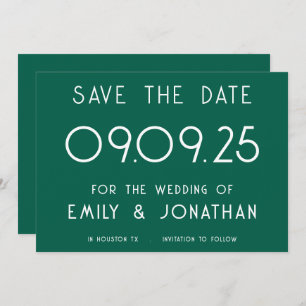 Moderne witte typografie smaragd bruiloft save the date