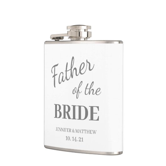 Moderne Witte Vader van de Bride Naam Wedding Heupfles (Links)