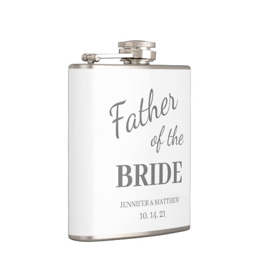 Moderne Witte Vader van de Bride Naam Wedding Heupfles (Rechts)