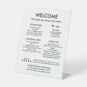 Moderne witte vakantiewoning huisregels welkom reclamebord met voetstuk (Voorkant)