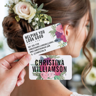 Moderne, witte vetgedrukte zwarte roze  floralen visitekaartje