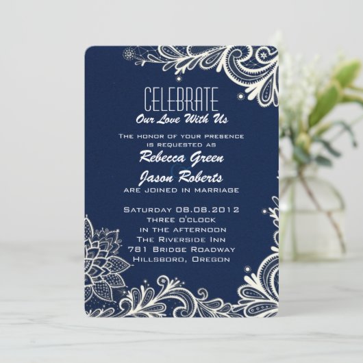 moderne witte vlecht marvy blue bruiloft kaart (Staand voorkant)