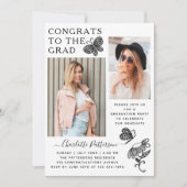 Moderne witte vlinder foto afstudeerfeest kaart (Voorkant)