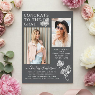 Moderne witte vlinderfoto met grijze achtergrond a acryl uitnodigingen