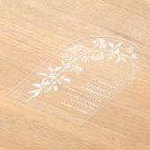 Moderne Witte Vogel Botanische Boog Huwelijk Acryl Uitnodigingen (Laagn)