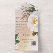 Moderne witte volken met bruine QR-code All In One Uitnodiging (Binnen)