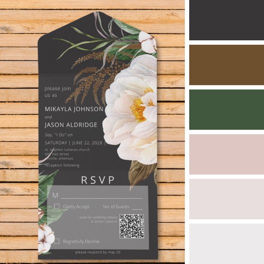 Moderne witte volken met zwarte QR-code All In One Uitnodiging