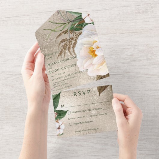 Moderne witte volken op gouddiner all in one uitnodiging (Afscheurbaar)