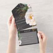 Moderne witte volken op zwart diner all in one uitnodiging (Afscheurbaar)