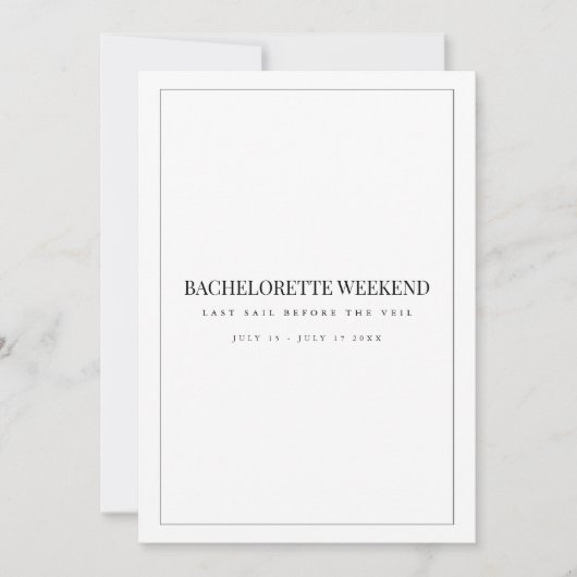 Moderne witte vrijgezellenweekend uitnodiging (Voorkant)