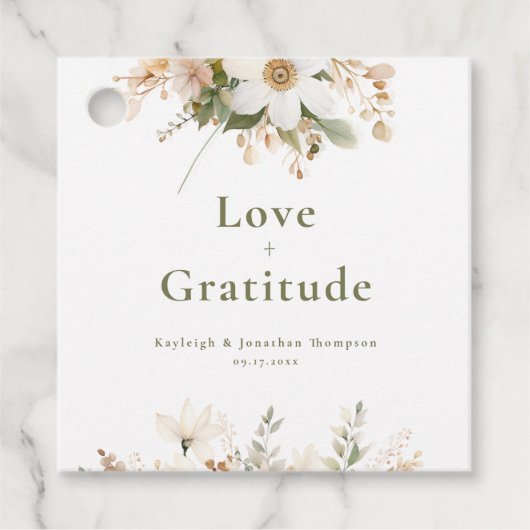 Moderne Witte Waterverf Bloemen Huwelijk Bedankjes Labels (Voorkant)