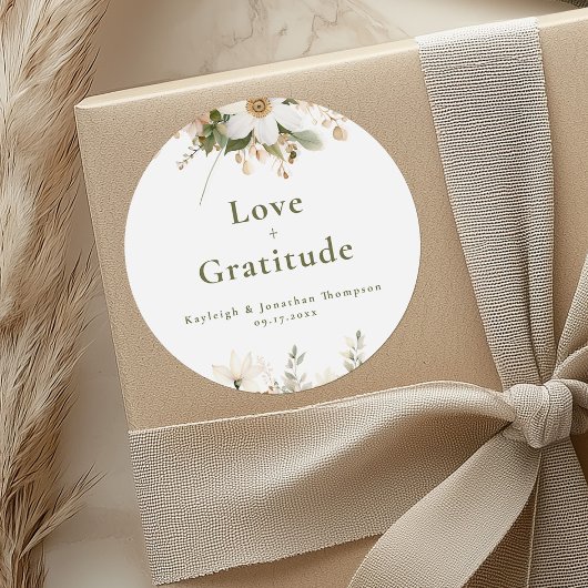 Moderne Witte Waterverf Bloemen Huwelijk Ronde Sticker