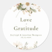 Moderne Witte Waterverf Bloemen Huwelijk Ronde Sticker (Voorkant)