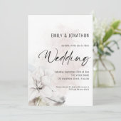 Moderne witte waterverf bloemen QR-code bruiloft Kaart (Staand voorkant)