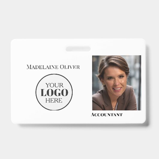 Moderne witte werknemer Foto-ID-badge met Logo Badge (Front)