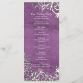 Moderne witte wervelingen paarse bruiloft programm programmakaart (Achterkant)