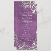 Moderne witte wervelingen paarse bruiloft programm programmakaart (Voorkant / Achterkant)