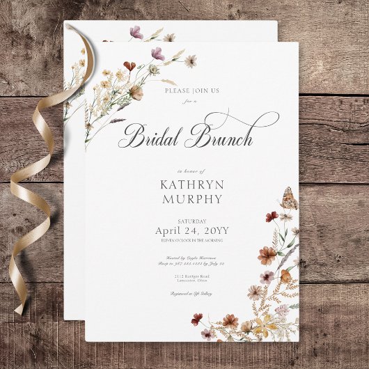 Moderne Witte Wildbloem Boeket Bridal Brunch Kaart