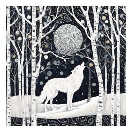 Moderne witte winterwolf foto afdruk