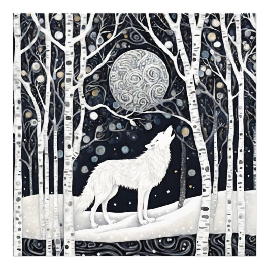 Moderne witte winterwolf foto afdruk (Voorkant)