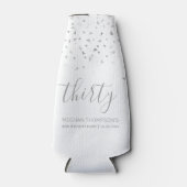 Moderne witte zilver Confetti 30e verjaardag Flesjeskoeler (Voorkant)