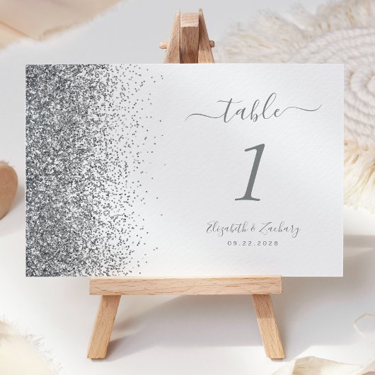 Moderne Witte Zilveren Glitter Rand Trouw Kaart