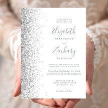 Moderne Witte Zilveren Glitter Rand Trouw