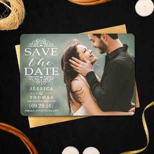 Moderne witte zirls   Aangepaste foto slaat de dat Save The Date
