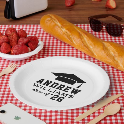 Moderne witte zwarte aangepaste afstudeerfeest papieren bordje (Picknick)