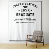 Moderne witte zwarte afstudeerfoto booth achtergro wandkleed (In situ)