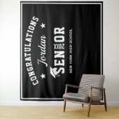 Moderne witte zwarte afstudeerfoto booth achtergro wandkleed (In situ)