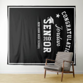 Moderne witte zwarte afstudeerfoto booth achtergro wandkleed (In Situ (horizontaal))