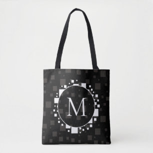 Moderne witte zwarte cirkels vierkantjes Abstracte Tote Bag