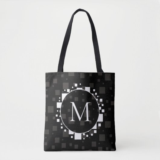 Moderne witte zwarte cirkels vierkantjes Abstracte Tote Bag (Voorkant)