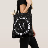 Moderne witte zwarte cirkels vierkantjes Abstracte Tote Bag (Dichtbij)