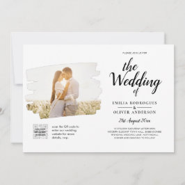 Moderne witte & zwarte FOTO trouwkaart QR Kaart