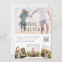 Moderne witte & zwarte FOTO trouwkaart QR