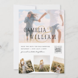 Moderne witte & zwarte FOTO trouwkaart QR Kaart