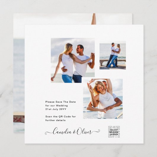 Moderne witte & zwarte FOTO trouwuitnodiging QR (Voorkant / Achterkant)