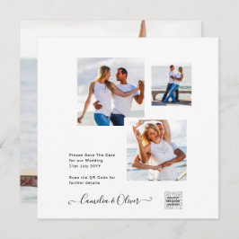 Moderne witte & zwarte FOTO trouwuitnodiging QR