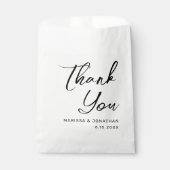 Moderne witte zwarte hand geletterde bruiloft bedankzakje (Voorkant)