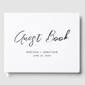Moderne witte zwarte hand geletterde bruiloft gastenboek (Voorkant)