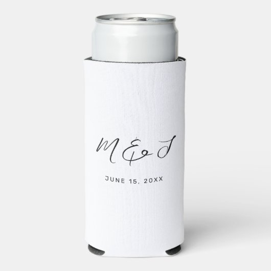 Moderne witte zwarte hand geletterde bruiloft seltzer blikjeskoeler (Seltzer Achterkant)